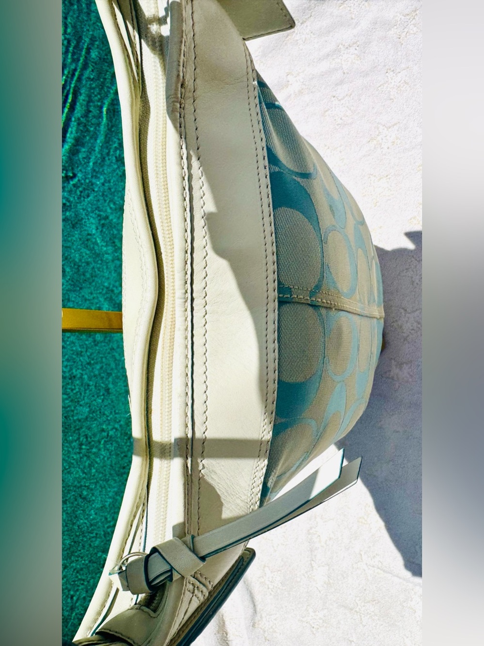 Coach 2008 Convertible Bucket Bag #F13358 blue white Sig C Canvas Leather - EUC - Picture 7 of 16